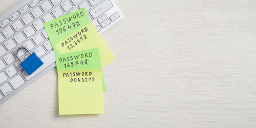 Sticky notes with passwords scribbled on them