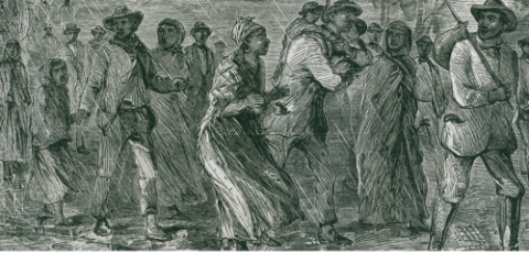 Old illustration of a scene from the Underground Railroad