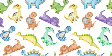 A pattern of watercolor cartoon dinosaurs
