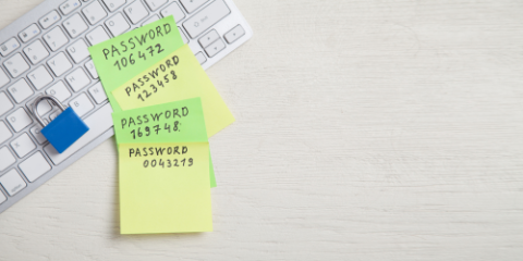 Sticky notes with passwords scribbled on them