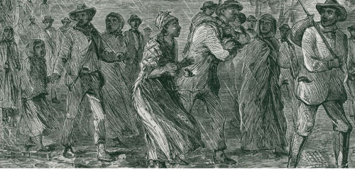 Old illustration of a scene from the Underground Railroad