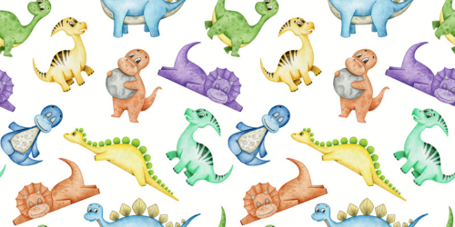 A pattern of watercolor cartoon dinosaurs